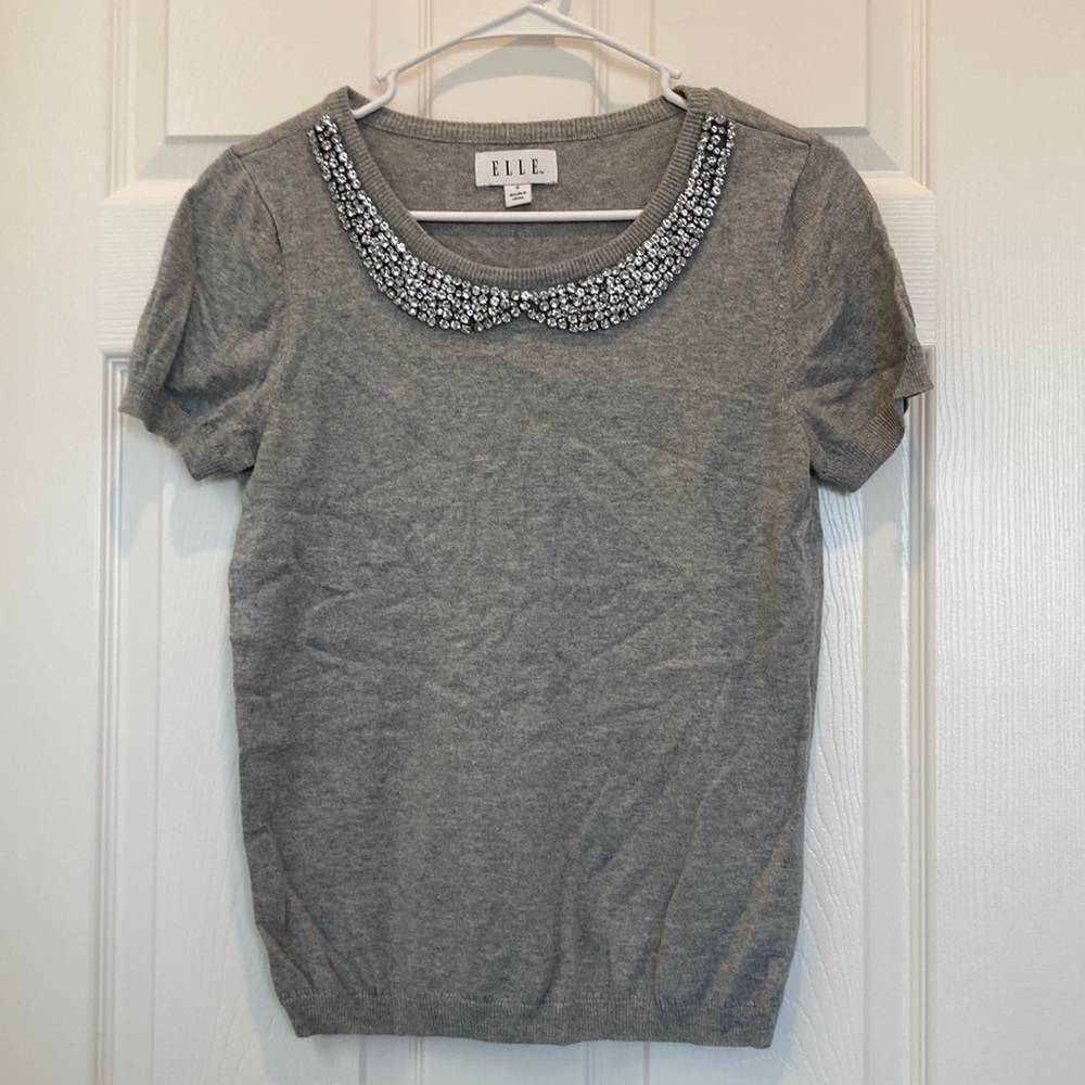 ELLE, Small, Gemstone Neckline, Cotton Shirt